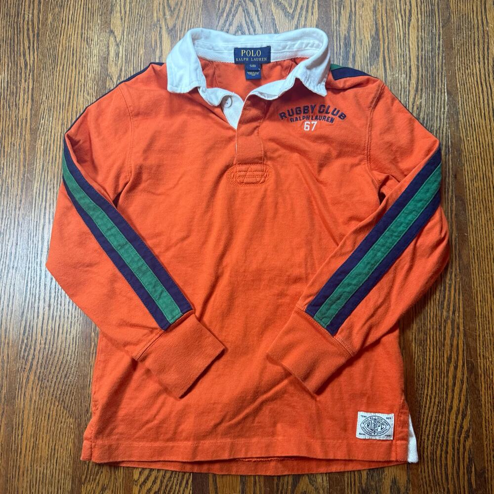 Polo Ralph Lauren Rugby Club Orange Rugby Shirt Long Sleeve Boys Size S(8)